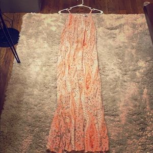 Orange/Salmon print long dress